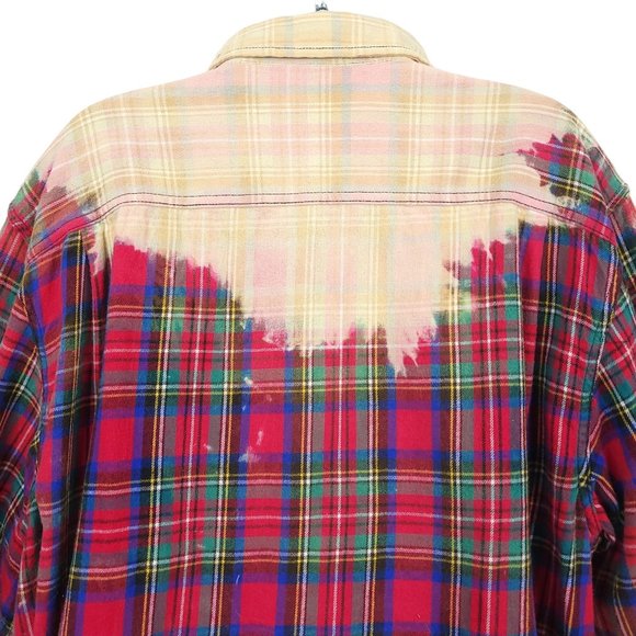 The Rack Brushed Cotton Bleach Tie Dye Button Front Shirt Top Size XL Plaid - Picture 7 of 12